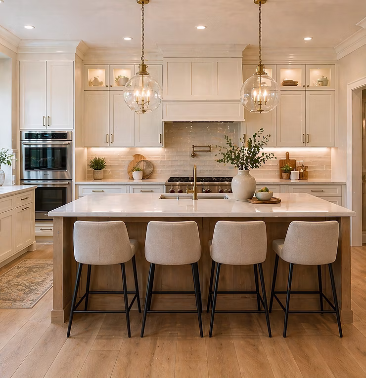 Finished custom kitchen with oak cabinetry